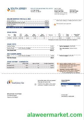 USA New Jersey gas business utility bill template in Word and PDF formats
